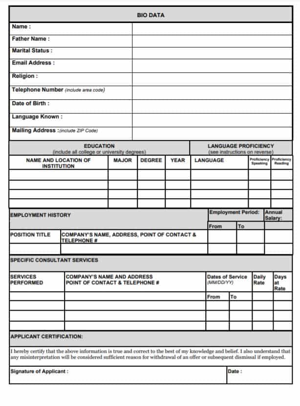 biodata format for job 2