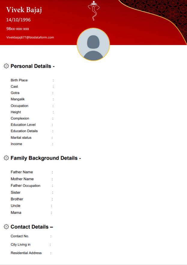 hindu marriage biodata format