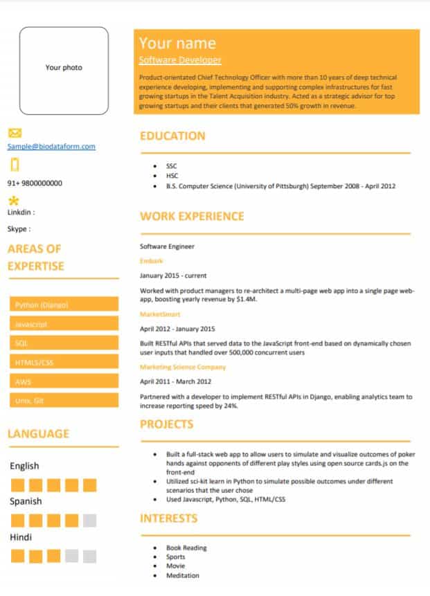 latest biodata format for job application