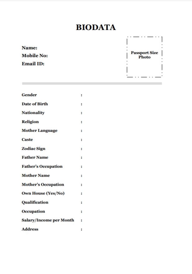 latest biodata format for marriage doc