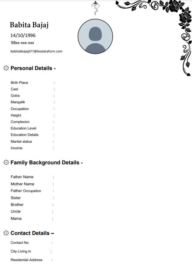 marriage biodata format pdf