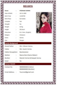 11+ Biodata Format for Marriage for Girl Free Download Word/PDF