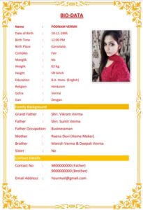 11+ Biodata Format for Marriage for Girl Free Download Word/PDF