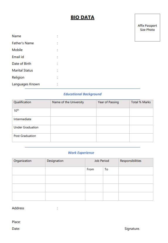 10+ Biodata Model Word & PDF