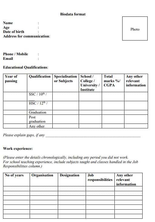 new model biodata format