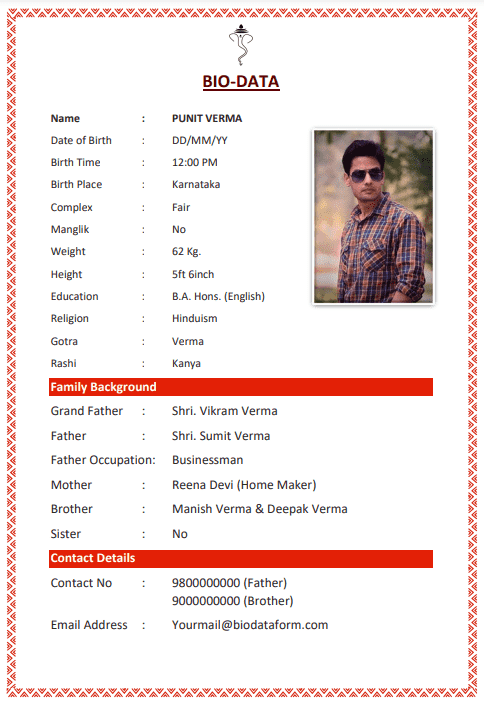 marriage biodata format for boy in ms word