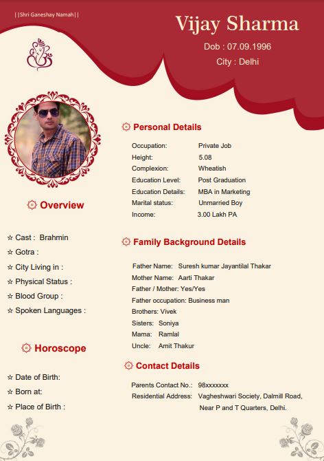 marriage biodata-word format