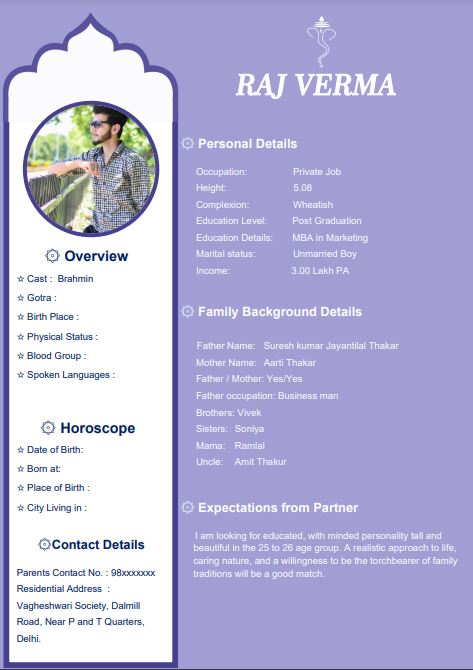 wedding biodata format